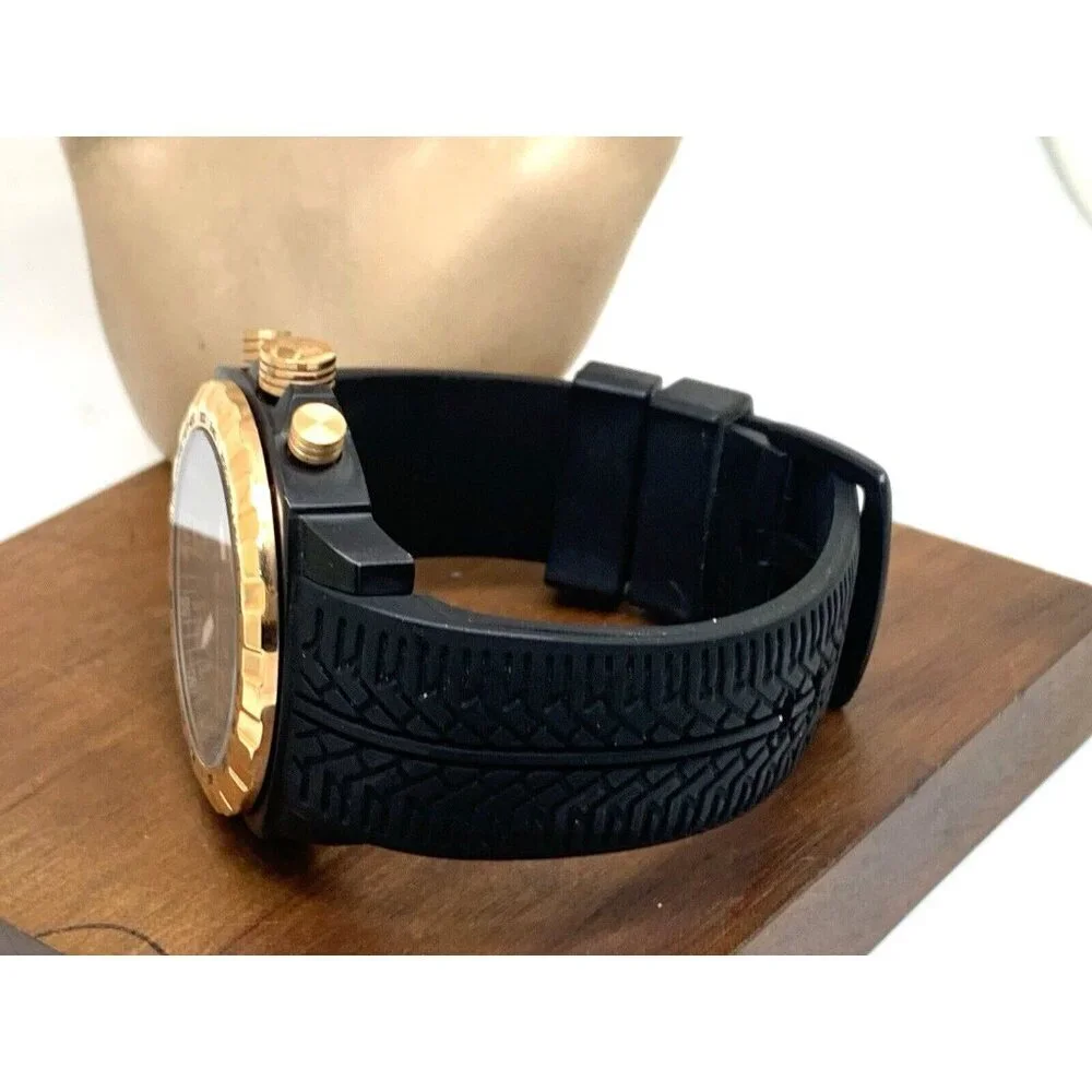 Oceanaut Men's Watch OC1121 Quartz Chronograph Gold Black Dial Rubber Band 47mm